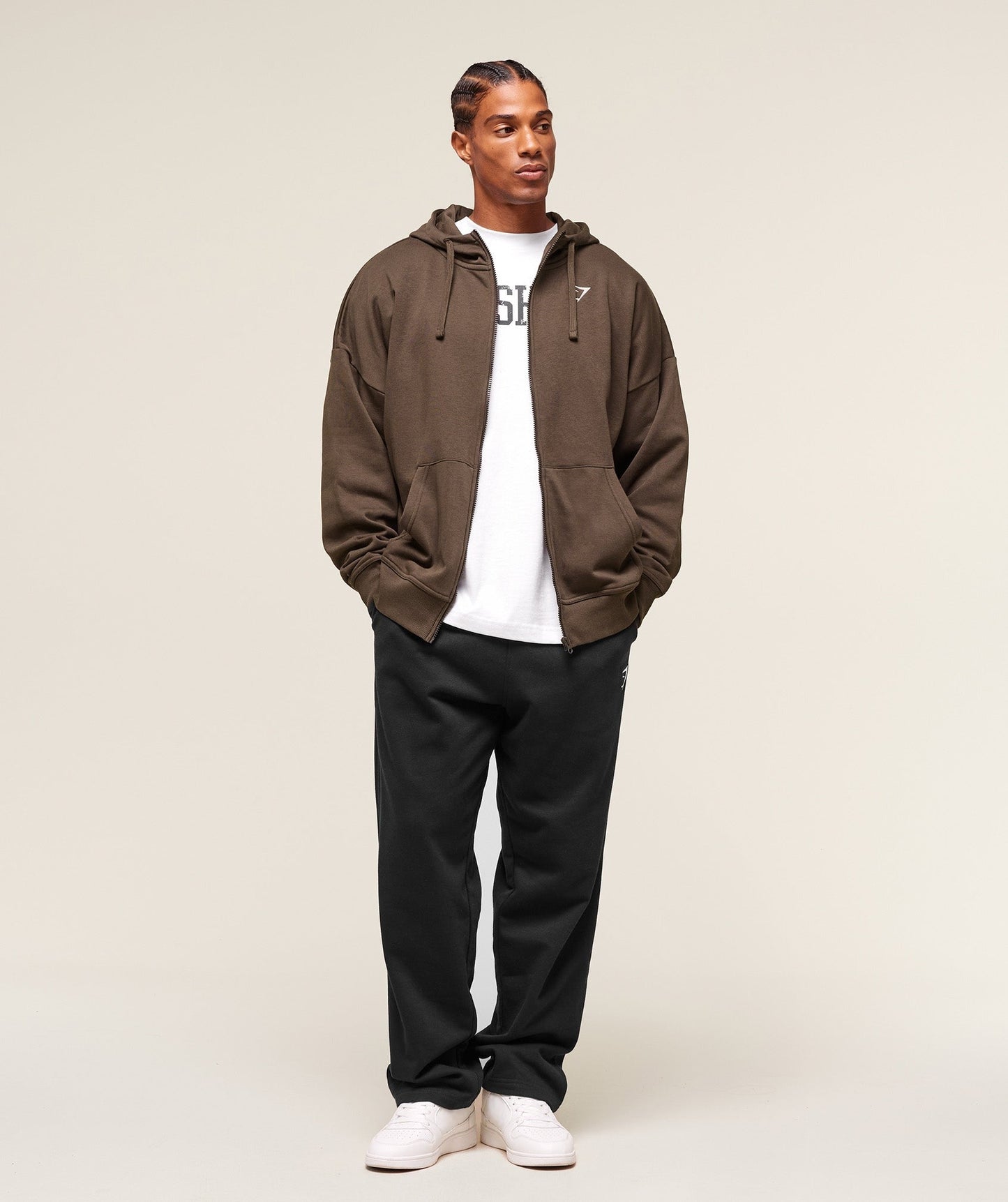 Gymshark Crest Oversized Zip Up Hoodie - Archive Brown