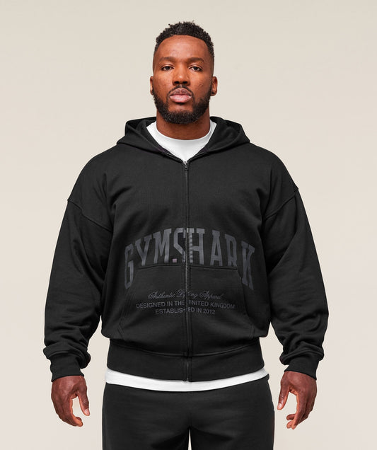 Gymshark Collegiate Script Zip Up Hoodie - Black