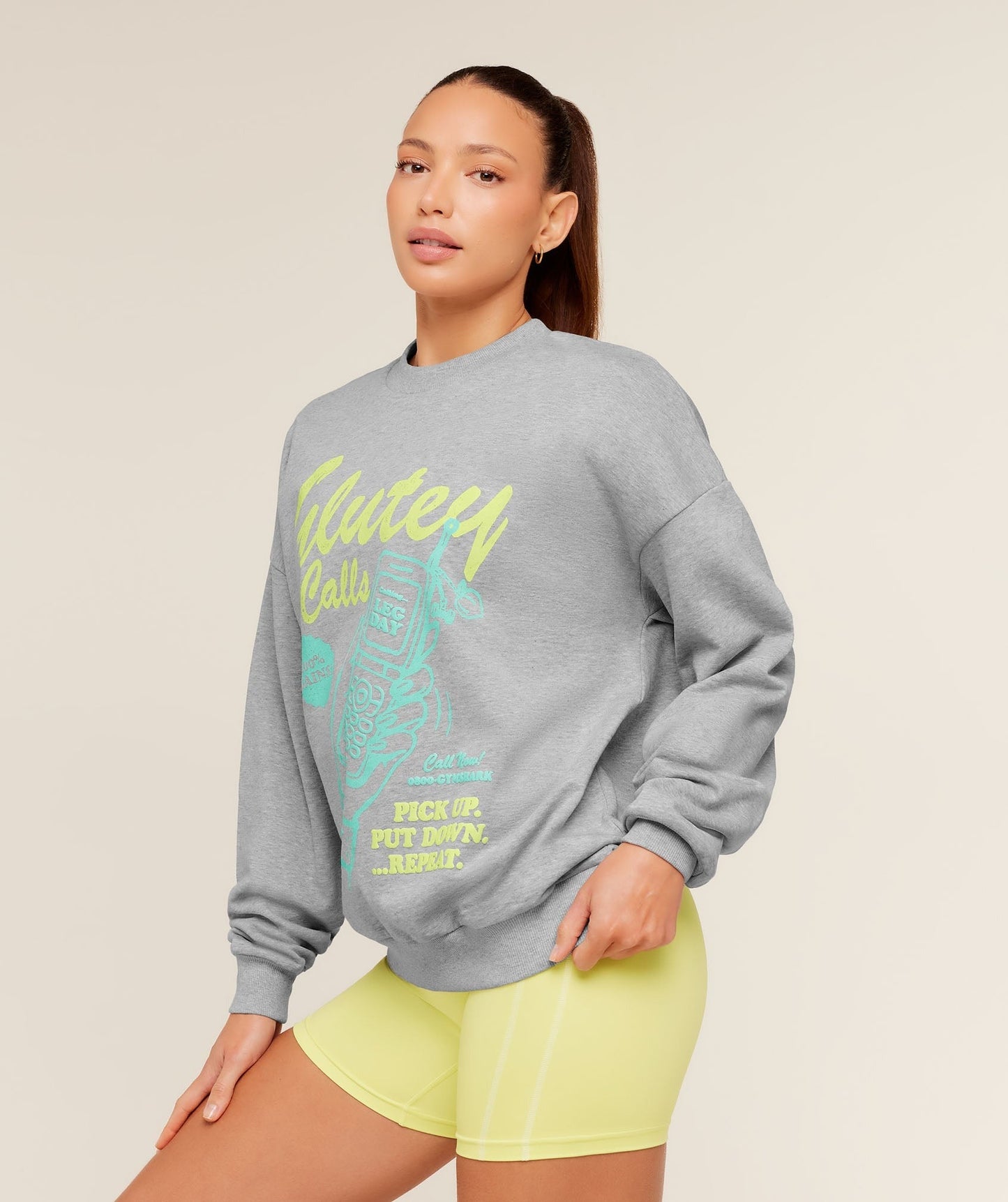 Gymshark Glutey Calls Graphic Sweatshirt - Light Grey Core Marl