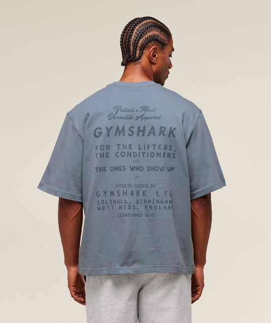 Gymshark For The Lifters Boxy T-Shirt - Iron Blue