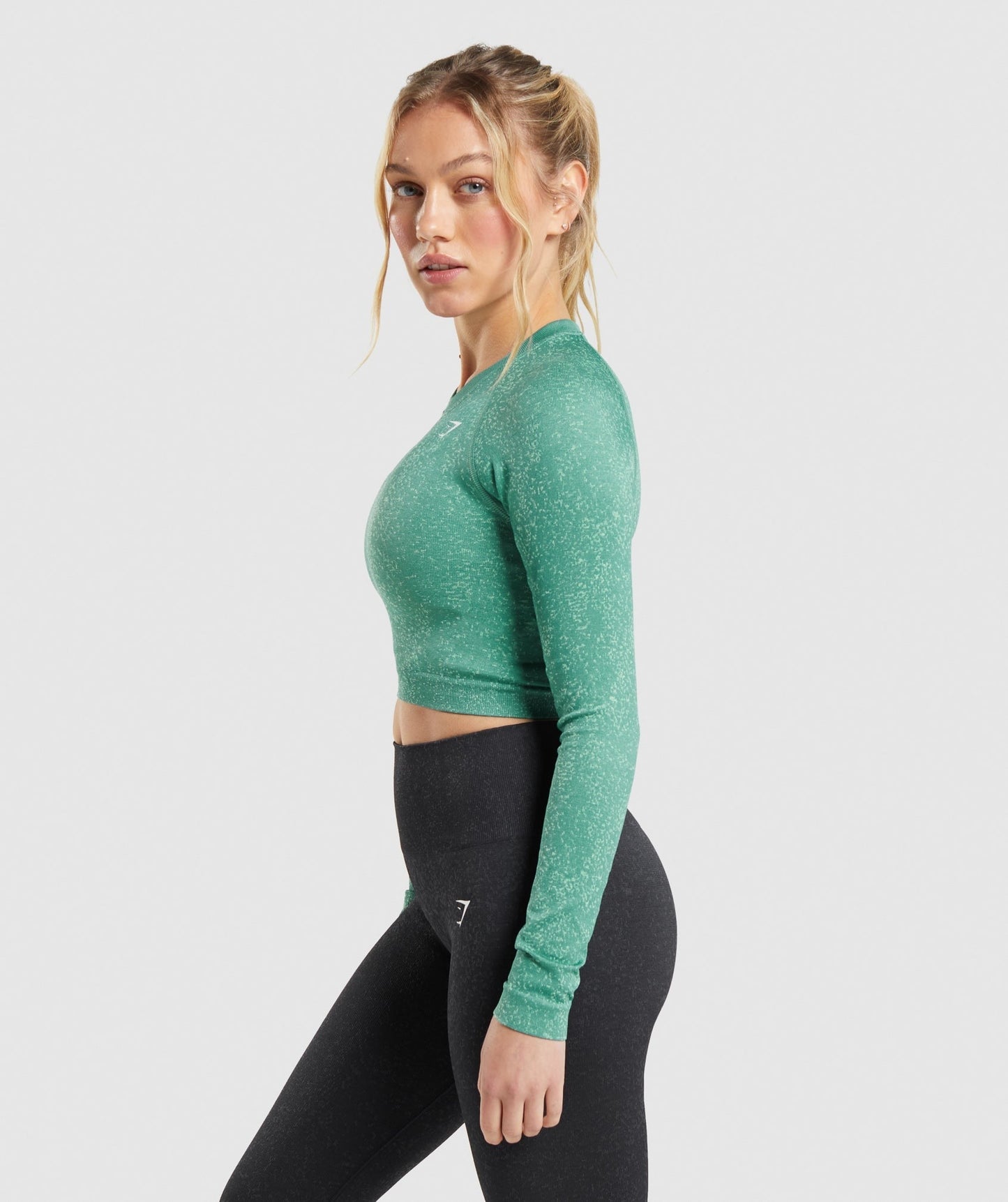 Gymshark Adapt Fleck Seamless Long Sleeve Crop Top - Mineral | Alpine Green