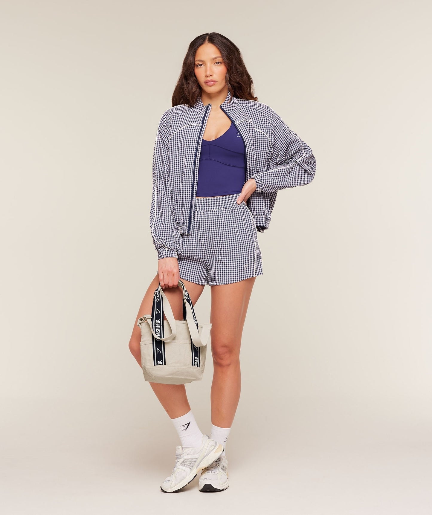 Gymshark Gingham Track Jacket - Indigo Purple/Soft White