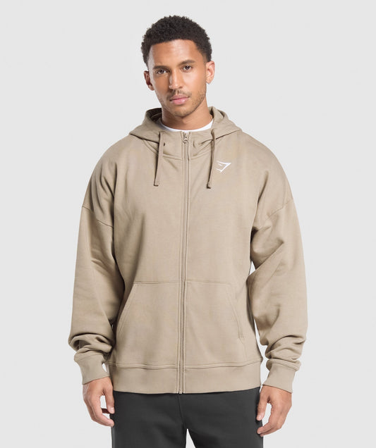 Gymshark Crest Oversized Zip Up Hoodie - Lifestyle Brown