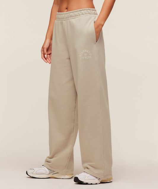 Gymshark Fitness Embroidered Graphic Wide Leg Joggers - Pebble Grey