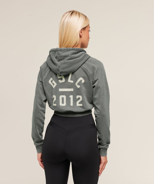 Gymshark Lifting Club 2012 Graphic Cropped Hoodie - Slate Teal/Wash