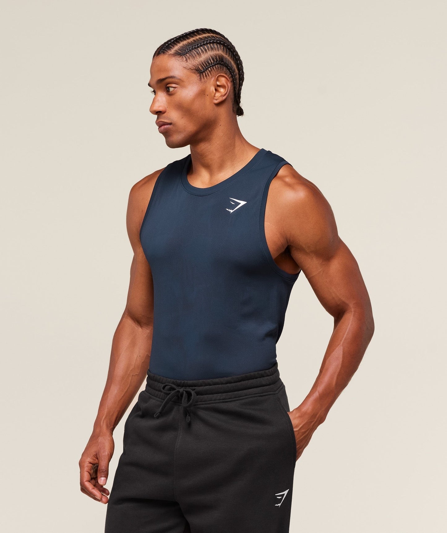 Gymshark Geo Seamless Tank - Navy/Heavy Blue