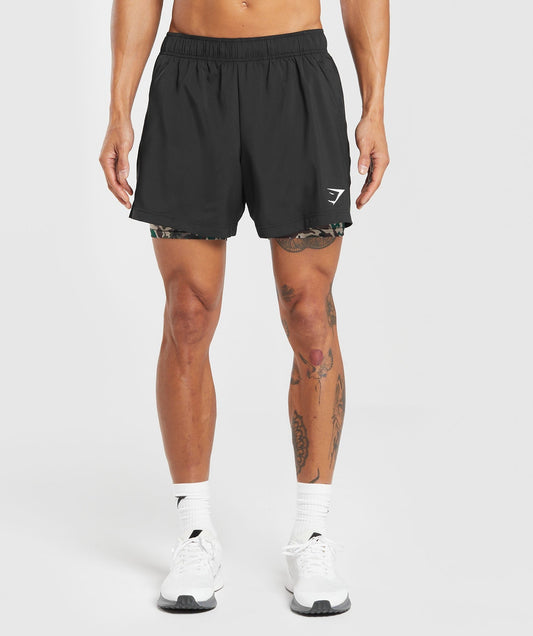 Gymshark Sport 5" 2 in 1 Shorts - Black/Cement Brown