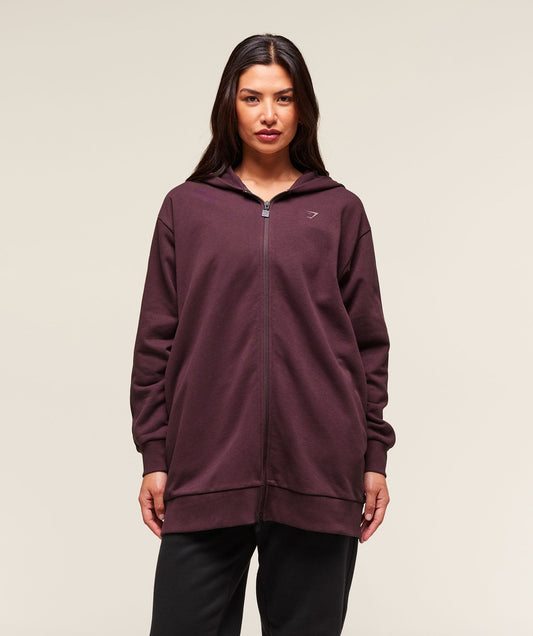 Gymshark Covered Longline Zip Up Hoodie - Cherry Purple