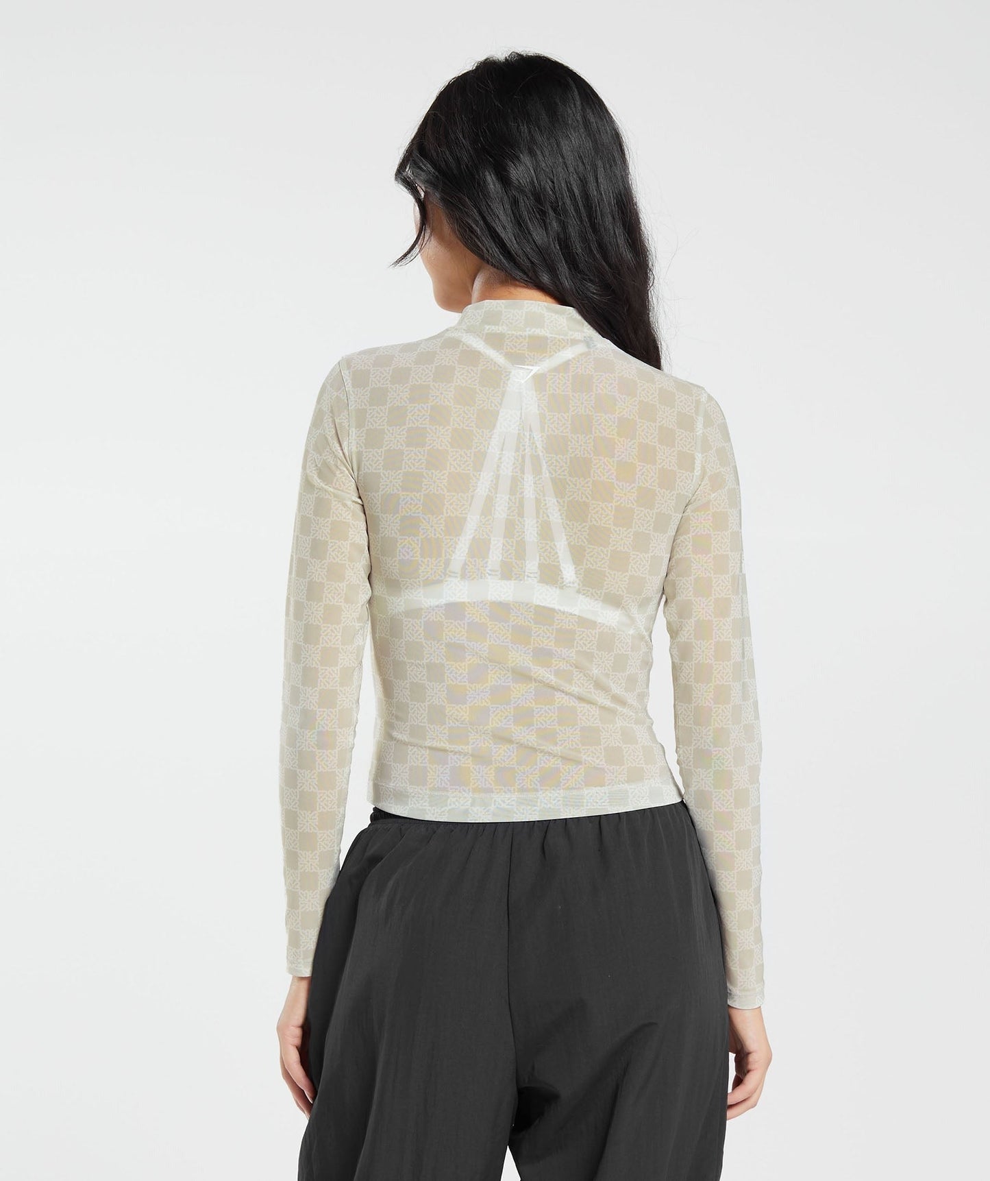 Gymshark Monogram Mesh Long Sleeve Top - Vanilla White