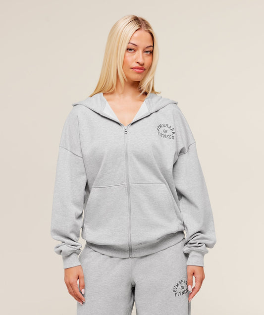 Gymshark Fitness Embroidered Graphic Zip Up Hoodie - Light Grey Core Marl