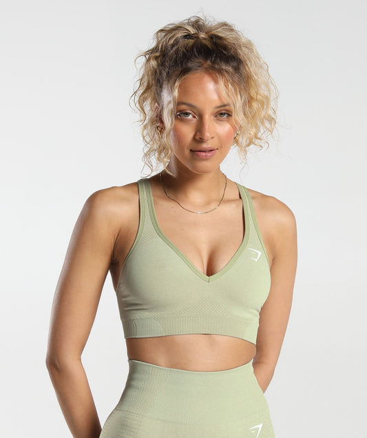 Gymshark Vital V Neck Sports Bra - Light Sage Green Marl