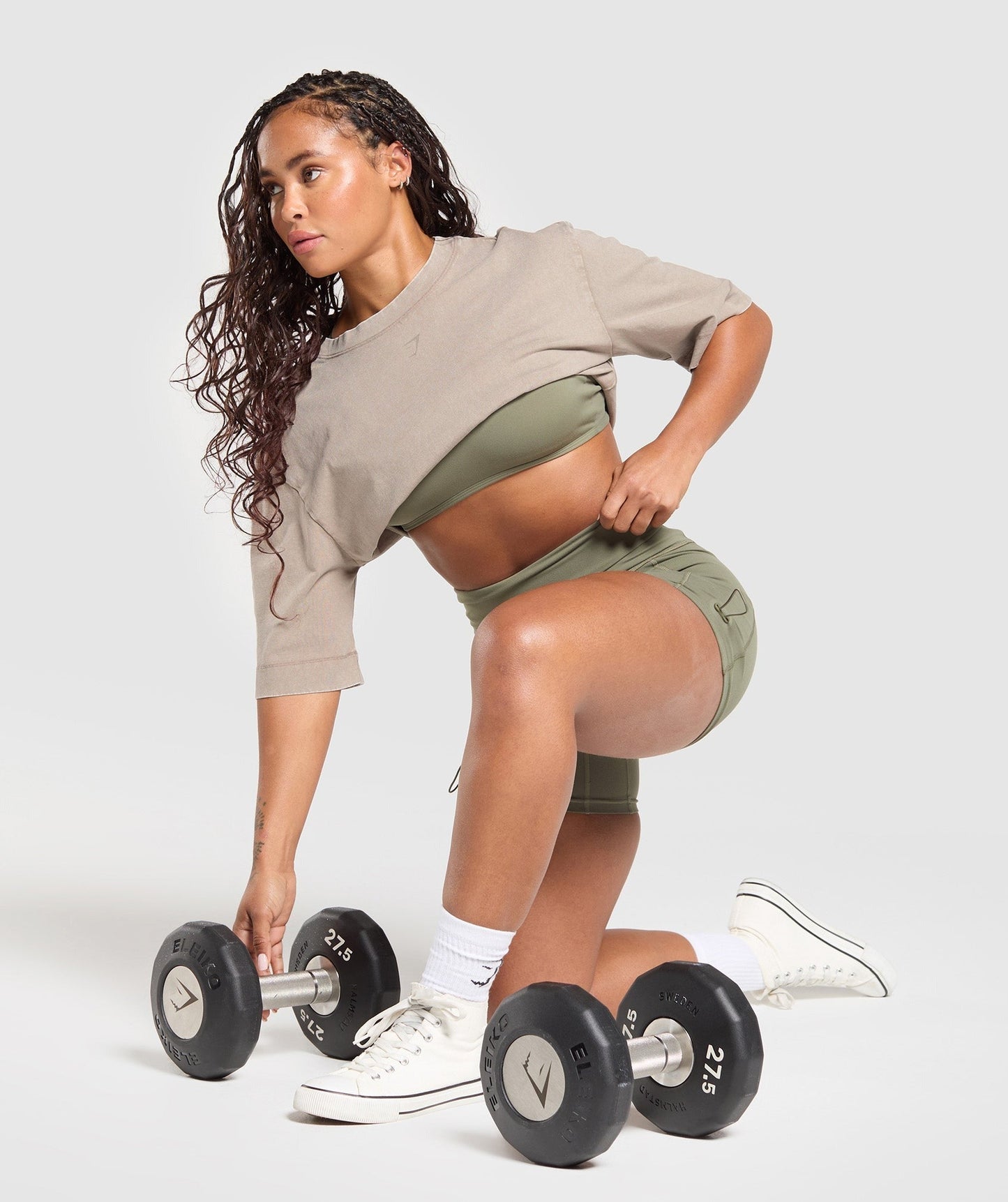 Gymshark GSLC Washed Graphic Crop Top - Linen Brown