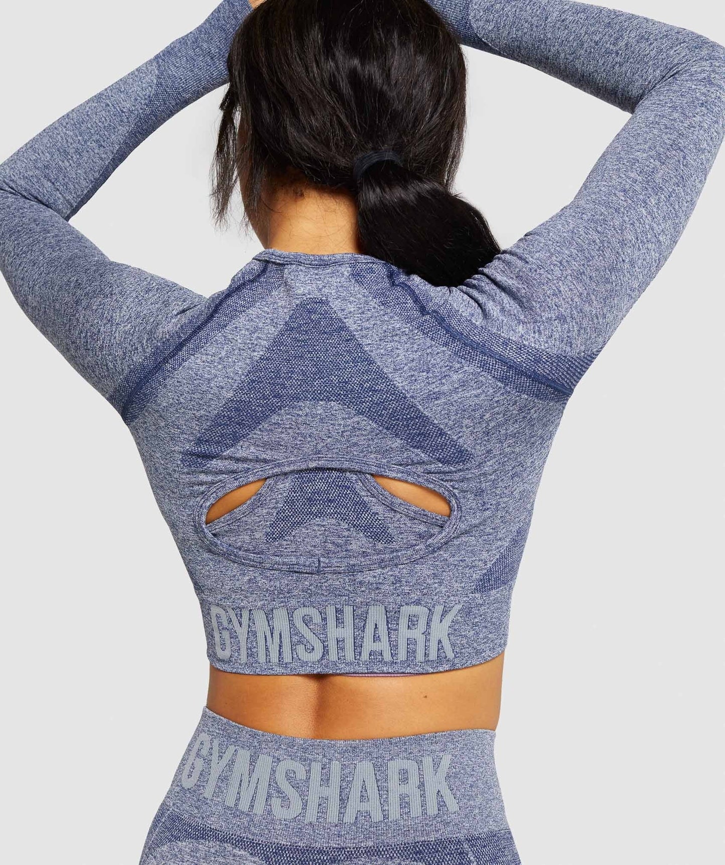 Gymshark Flex Sports Long Sleeve Crop Top - Navy Marl/Light Grey