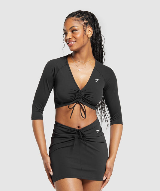 Gymshark Ruche 3/4 Sleeve Crop Top - Black