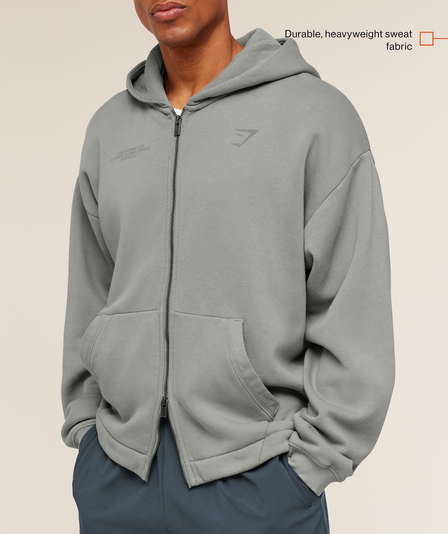 Gymshark Conditioning Club Washed Zip Through Hoodie - Smokey Grey/Wash