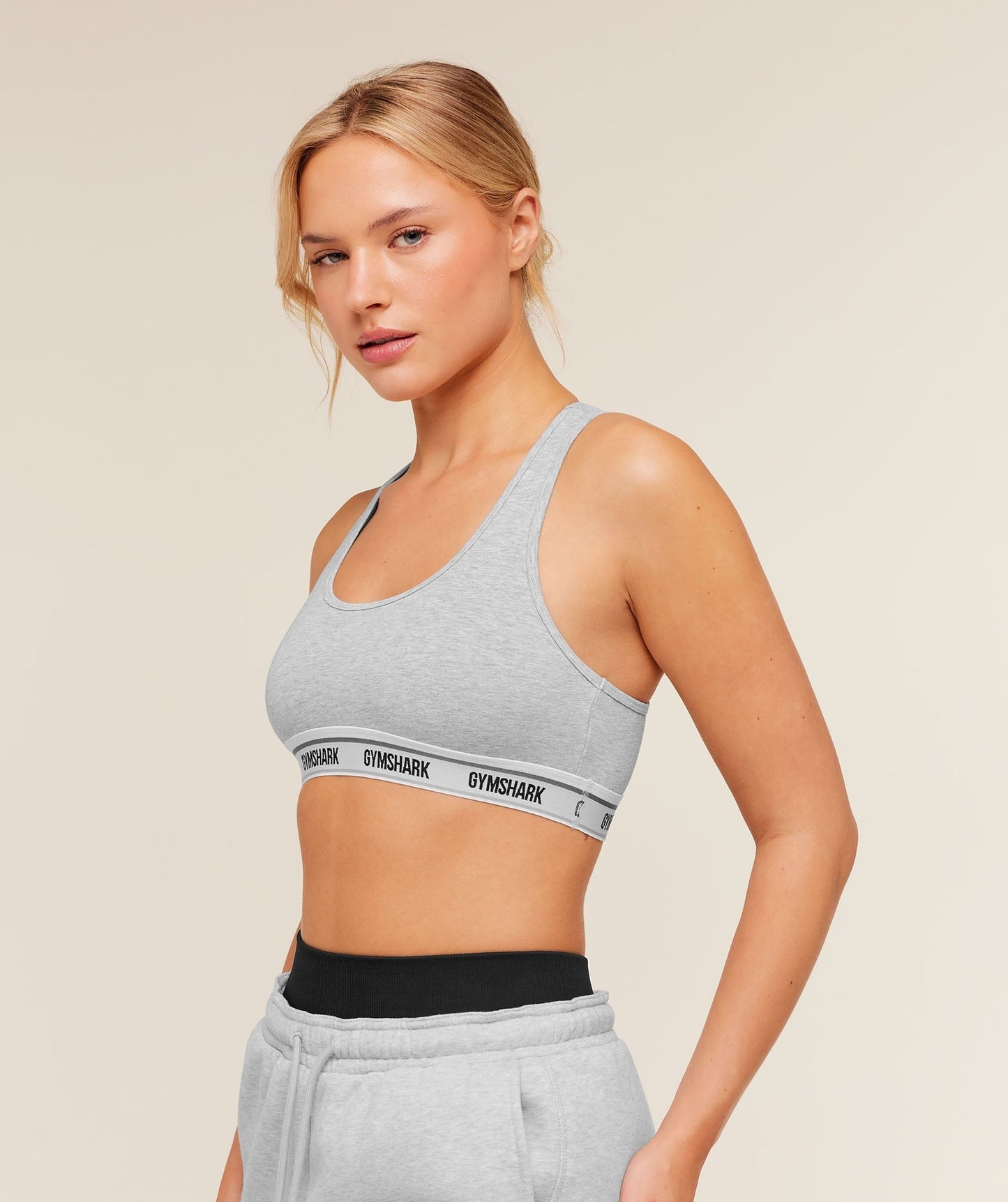Gymshark Elastic Branded Racerback Cotton Bralette - Light Grey Core Marl