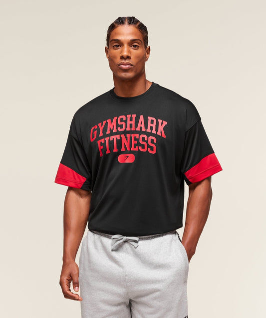 Gymshark Campus Oversized T-Shirt - Black/Conditioning Red