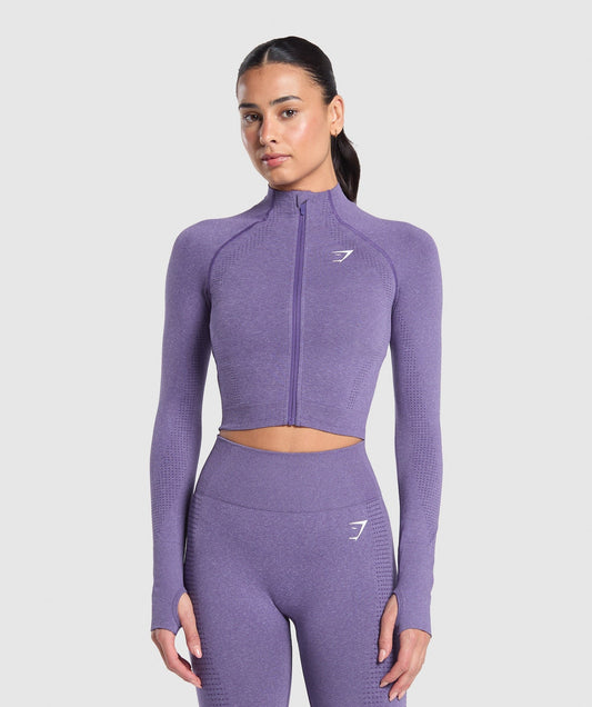 Gymshark Vital Seamless Midi Zip 2.0 Pullover - Functional Purple/Marl