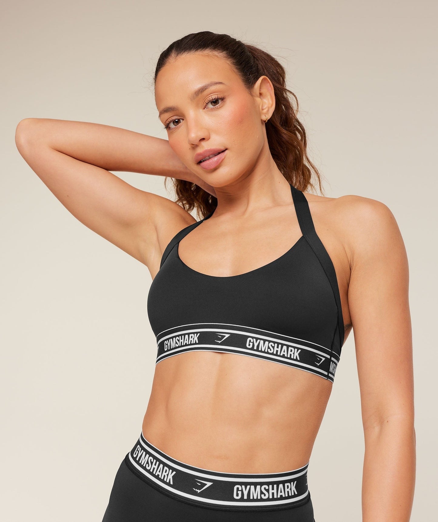Gymshark Light Support Halter Neck Logo Sports Bra - Black