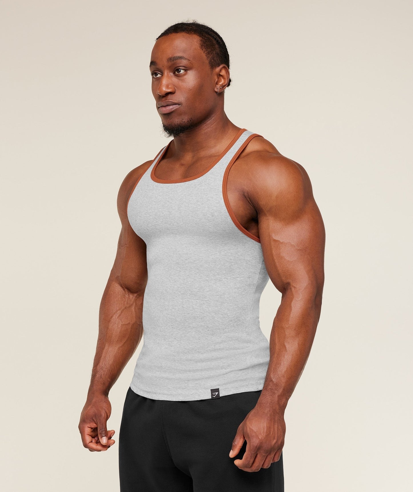 Gymshark Ribbed Tank 1PK - Light Grey Core Marl / Nutmeg Orange