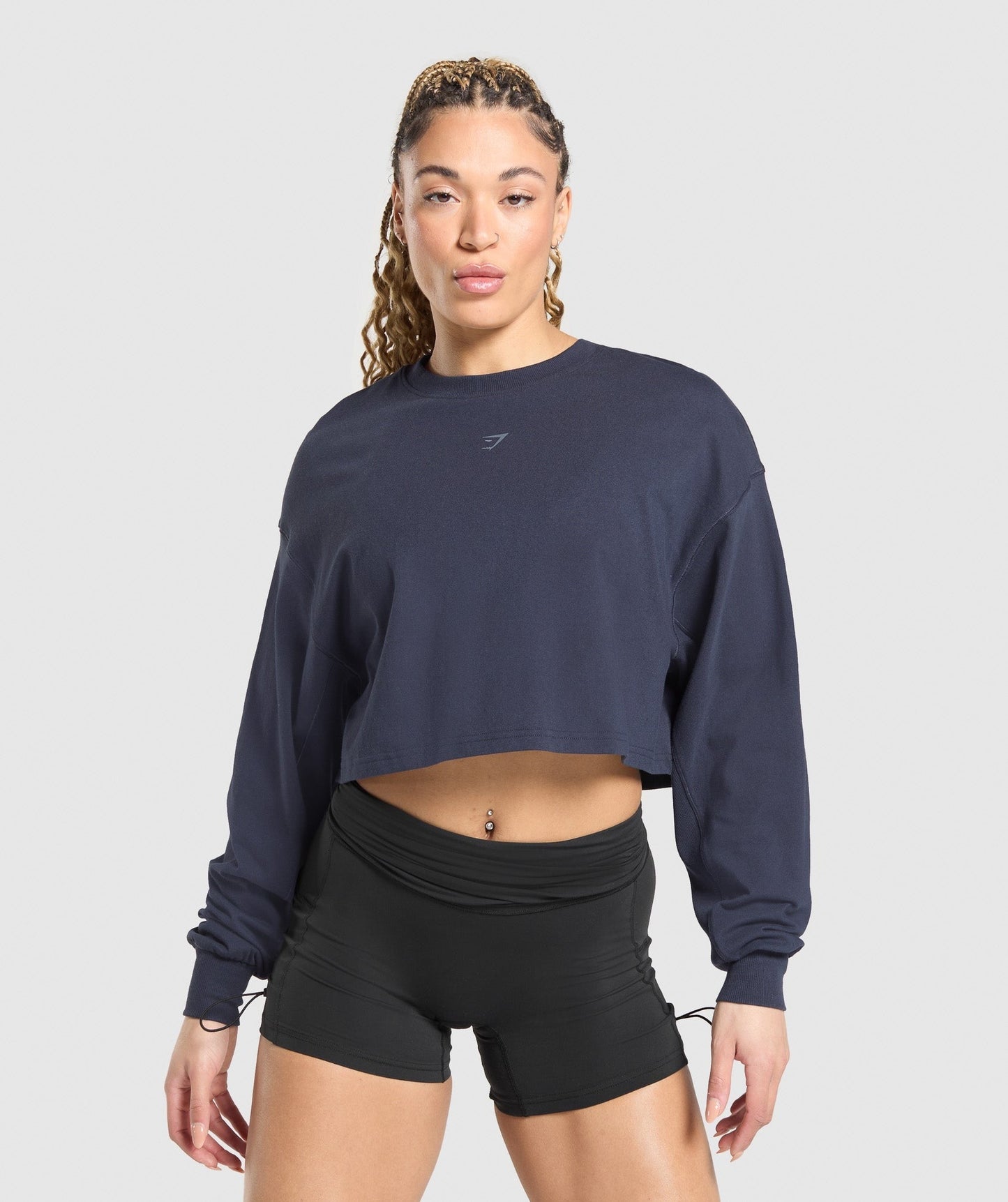 Gymshark Wordmark Graphic Long Sleeve Top - Heavy Blue