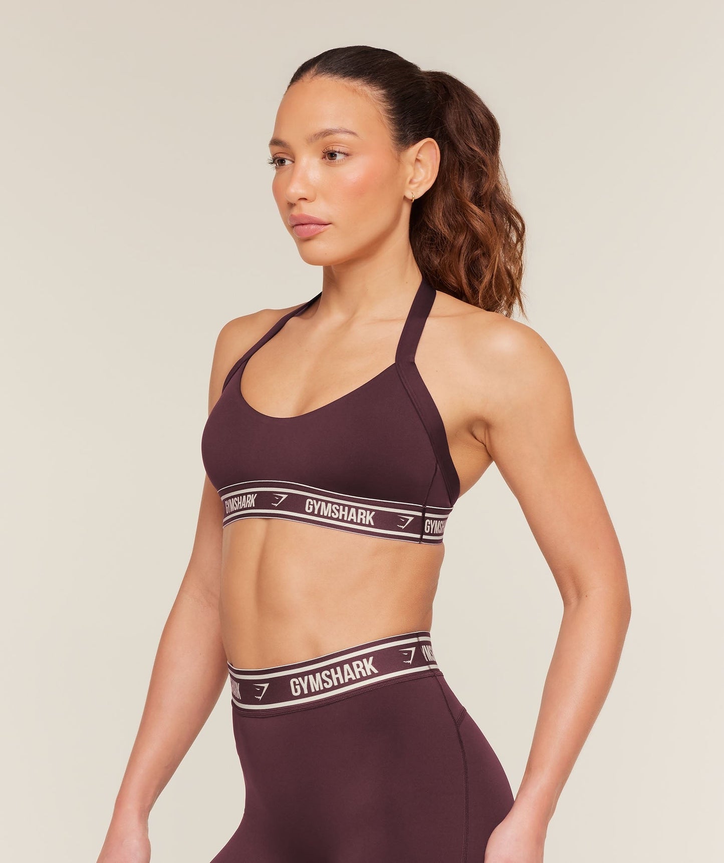 Gymshark Light Support Halter Neck Logo Sports Bra - Cherry Purple