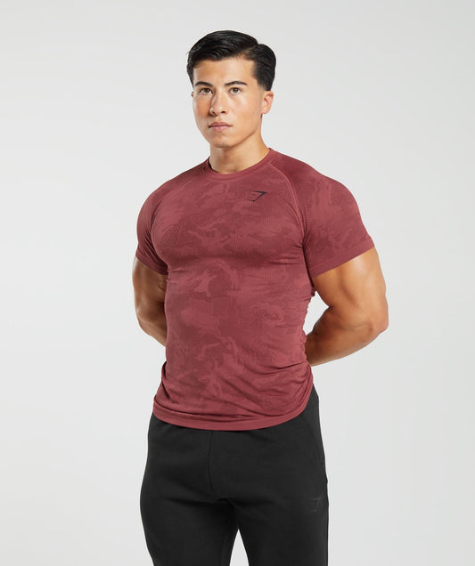 Gymshark Geo Seamless T-Shirt - Soft Berry/Rich Maroon