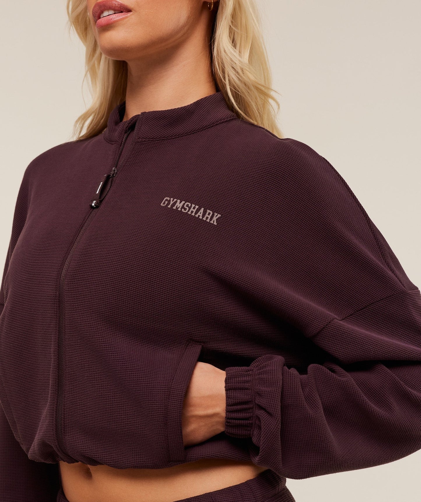 Gymshark Waffle Midi Zip Up Jacket - Cherry Purple