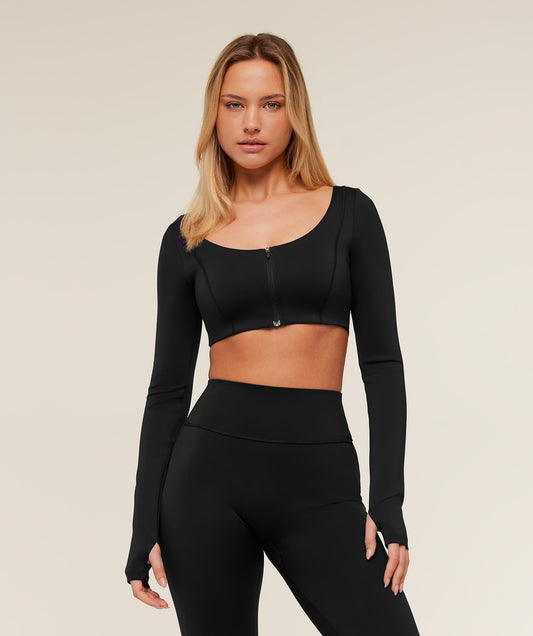 Gymshark Flow Long Sleeve Crop Top with Cups - GS Black