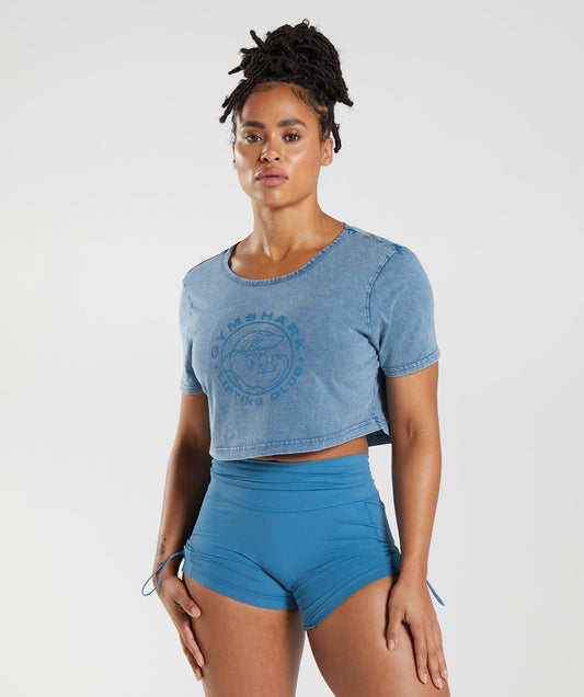Gymshark Legacy Washed Crop Top - Lakeside Blue