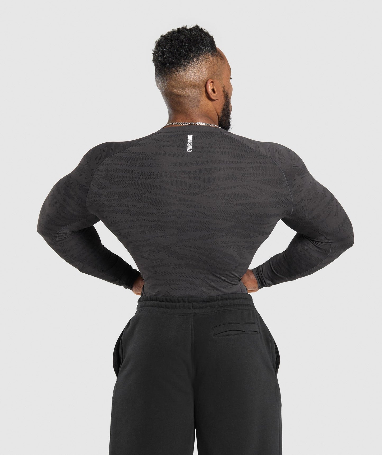 Gymshark Geo Animal Seamless Long Sleeve T-Shirt - Onyx Grey/Black