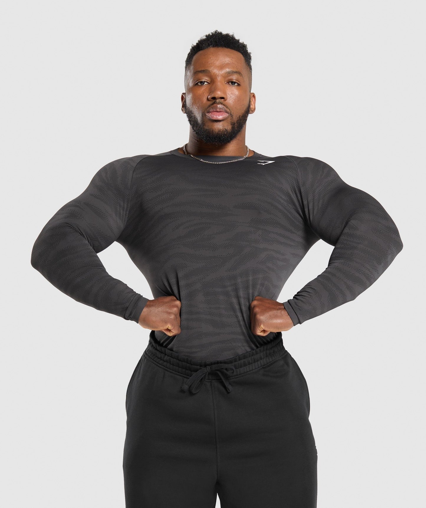 Gymshark Geo Animal Seamless Long Sleeve T-Shirt - Onyx Grey/Black