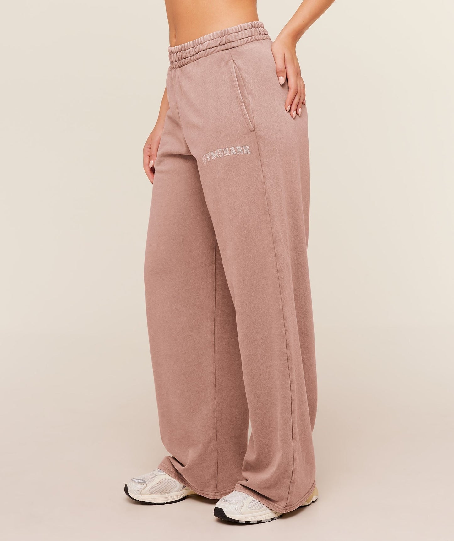 Gymshark Chainstitch Graphic Wide Leg Joggers - Chestnut Pink/Wash