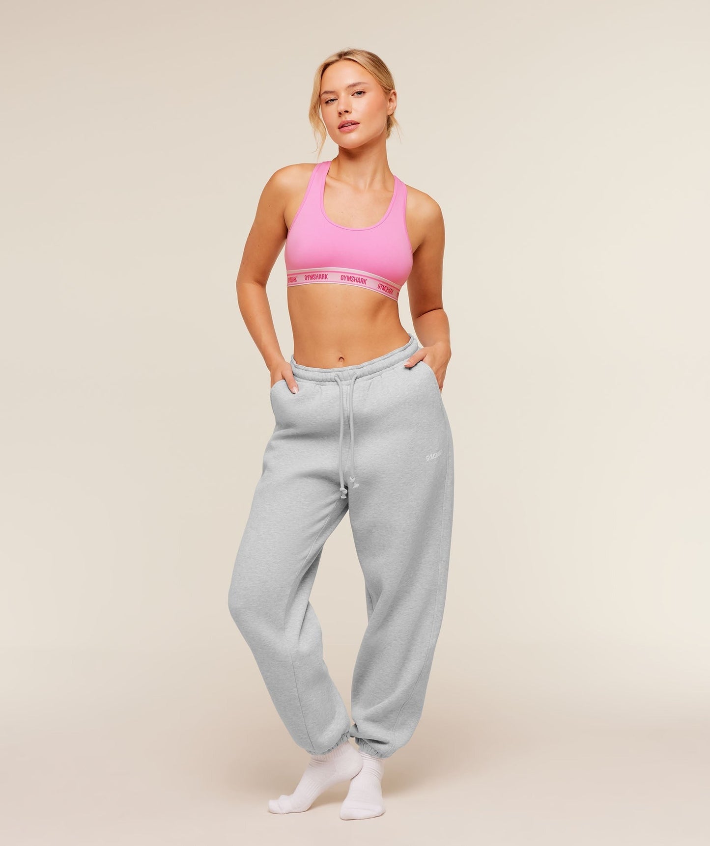 Gymshark Elastic Branded Racerback Cotton Bralette - Focus Pink