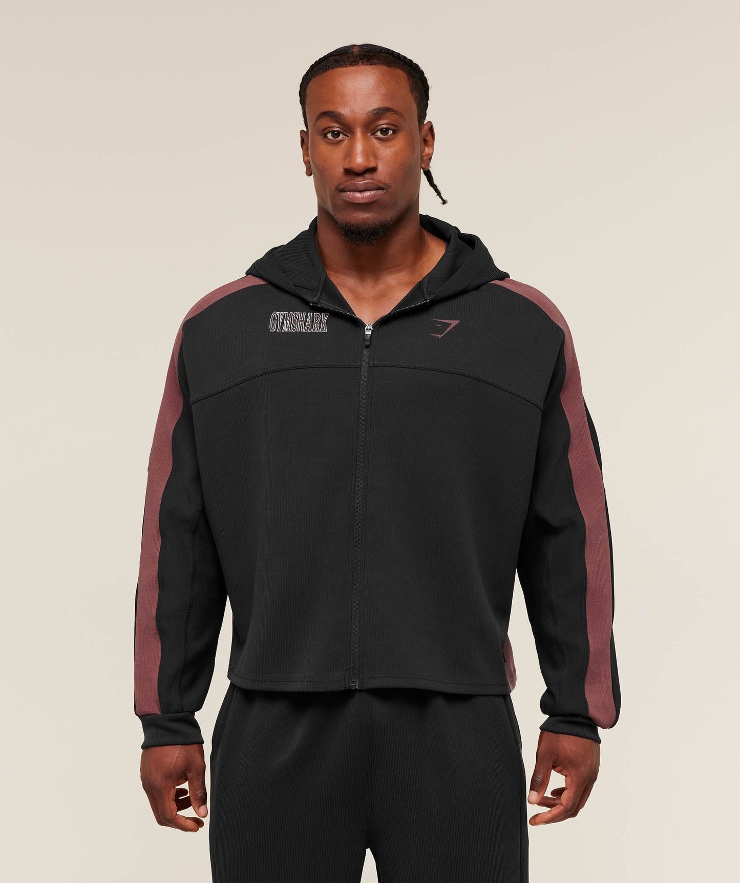 Gymshark Bodybuilding Zip Up Hoodie - GS Black/GS Burgundy Brown