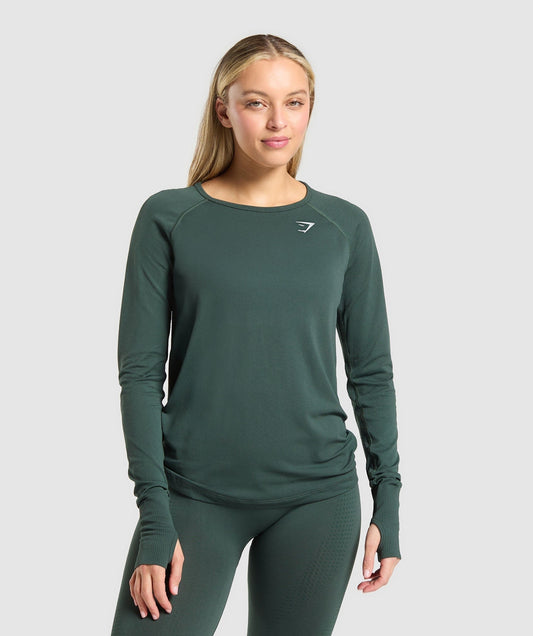Gymshark Vital Seamless Light Long Sleeve Top - Woodland Green Marl