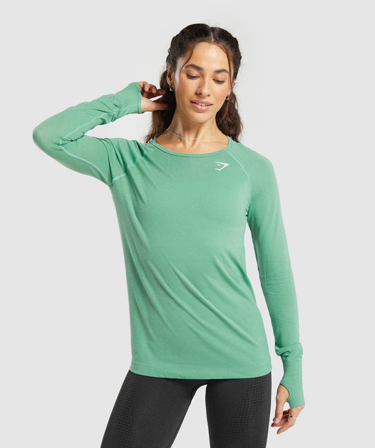 Gymshark Vital Seamless Light Long Sleeve Top - Lagoon Green Marl