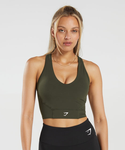 Gymshark Crop Mesh Tank - Deep Olive Green