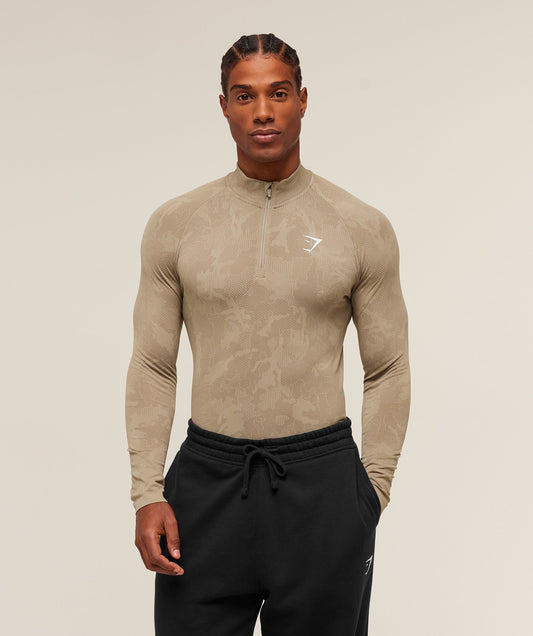 Gymshark Geo Seamless 1/4 Zip - Cement Brown/Soul Brown