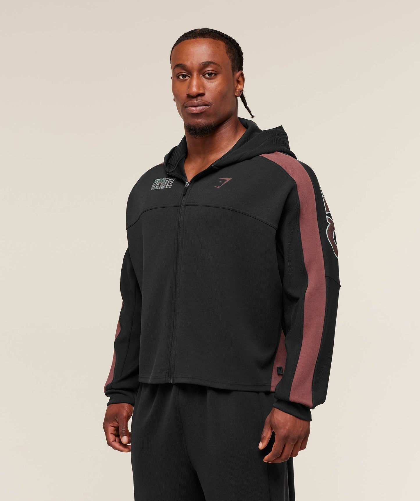 Gymshark Bodybuilding Zip Up Hoodie - GS Black/GS Burgundy Brown