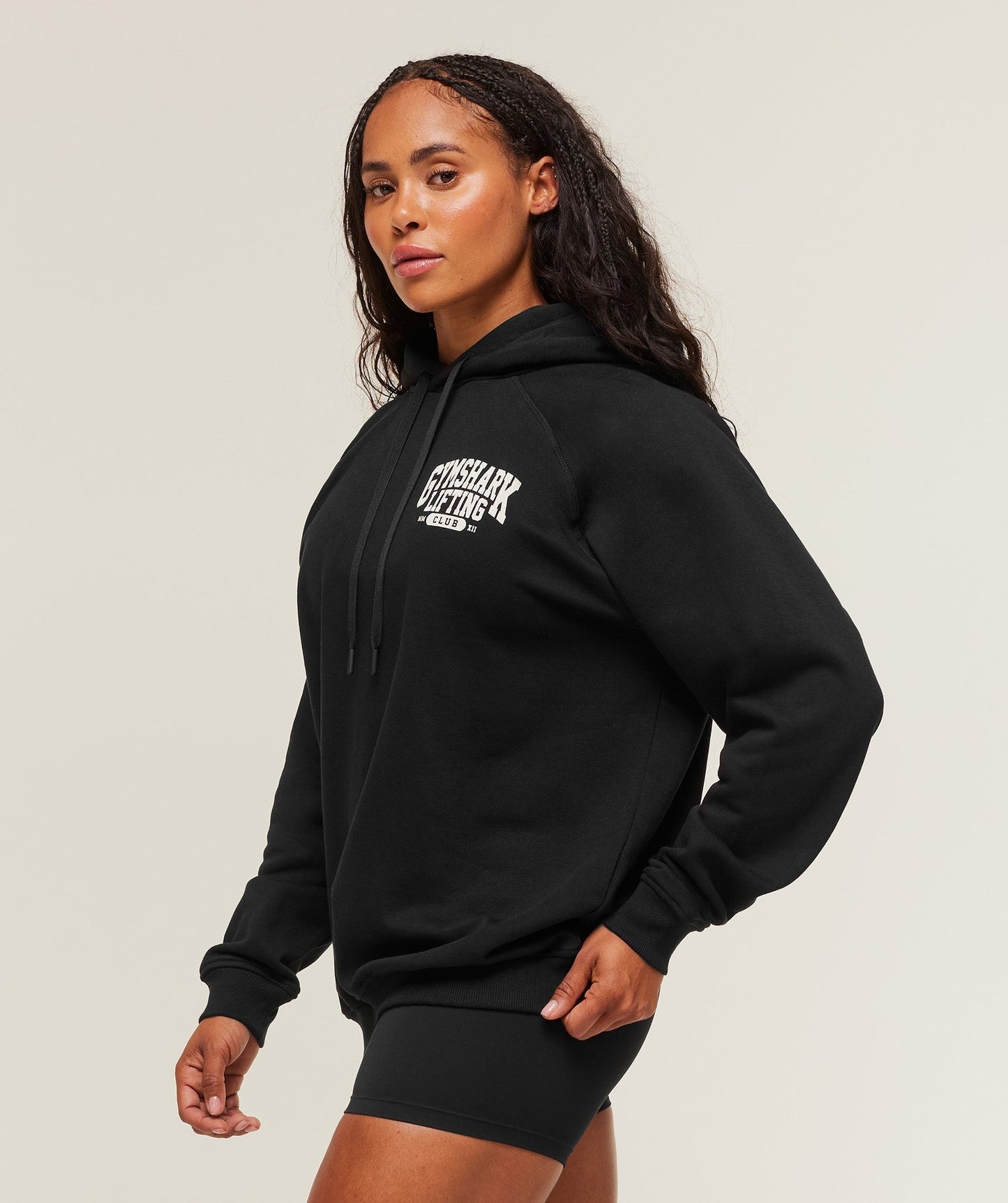 Gymshark Lifting Club Graphic Oversized Hoodie - Black/Soft White