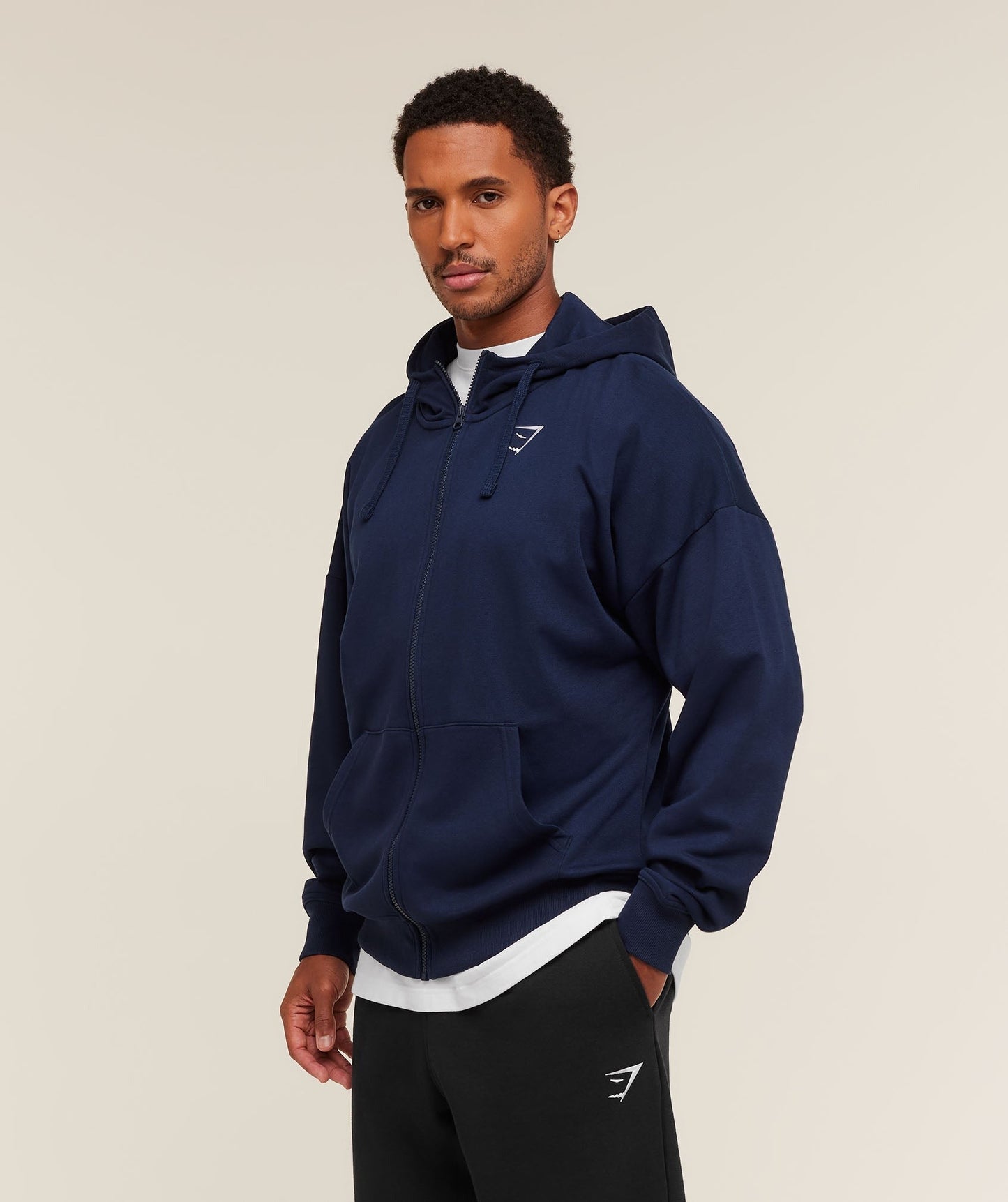 Gymshark Crest Oversized Zip Up Hoodie - Navy