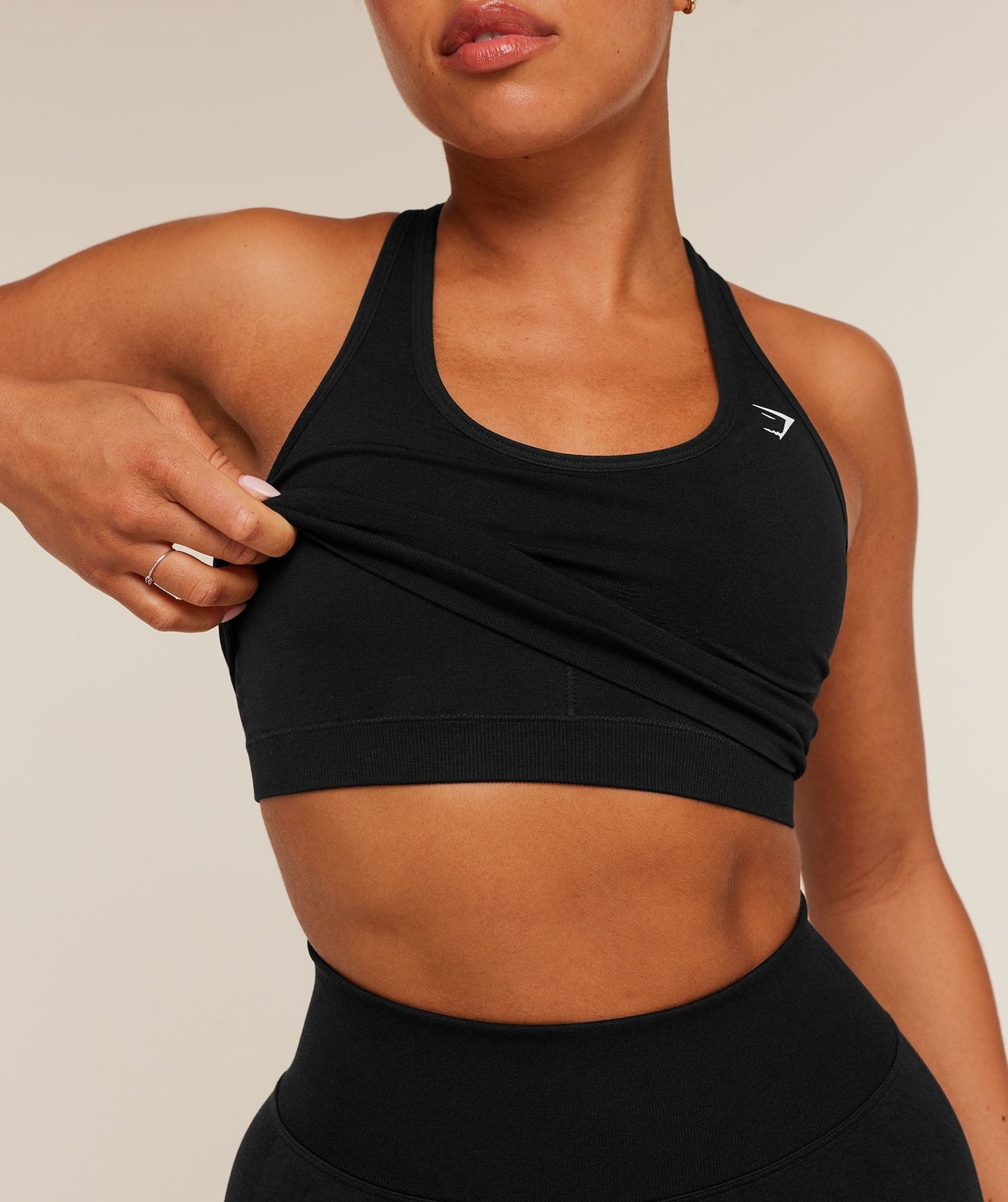 Gymshark Lift Seamless Midi Tank With Shelf - Black/Black Marl