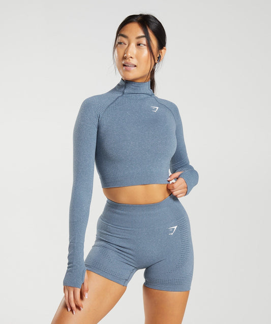Gymshark Vital High Neck Midi Top - Evening Blue