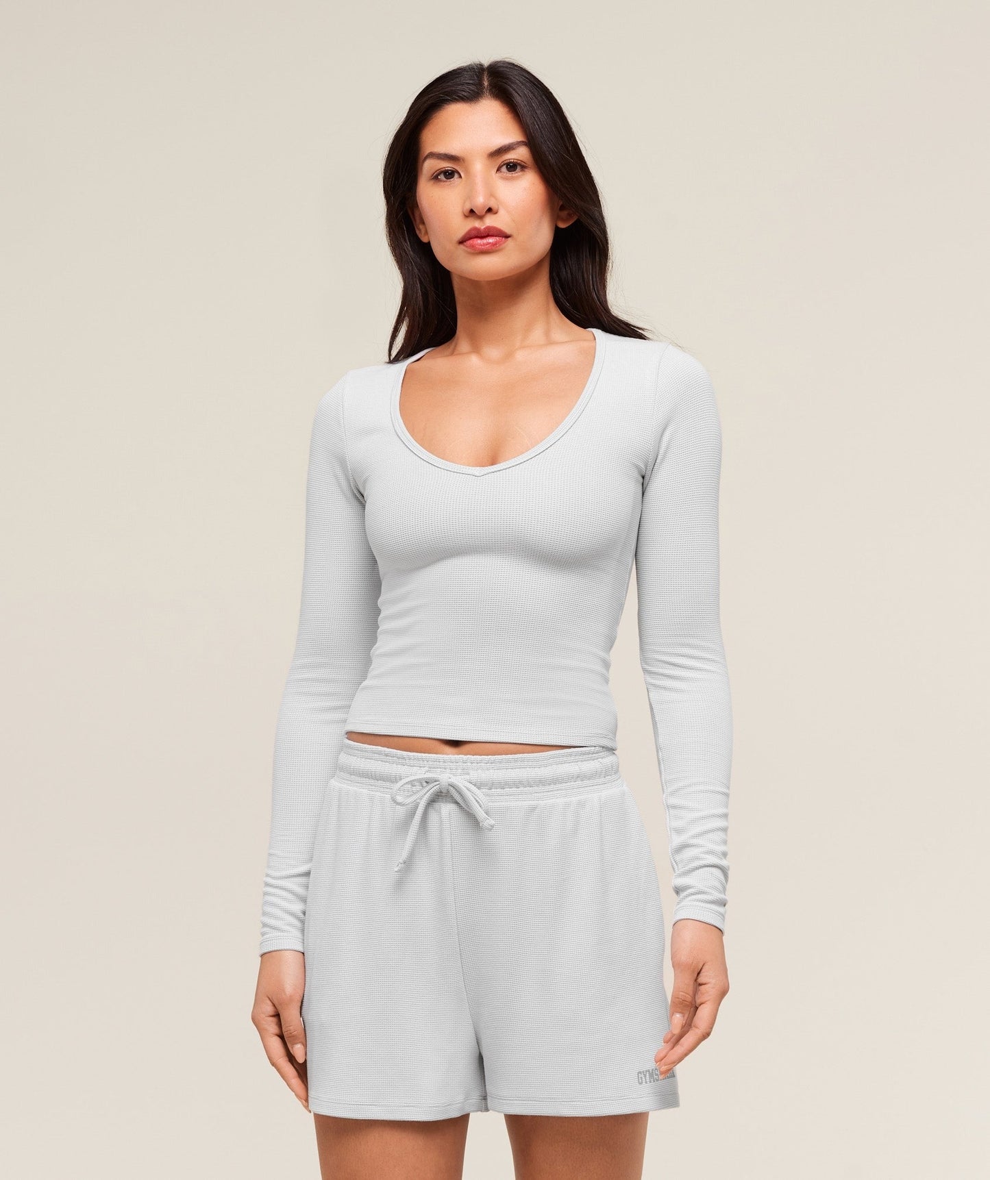 Gymshark Waffle Long Sleeve Top - Light Grey