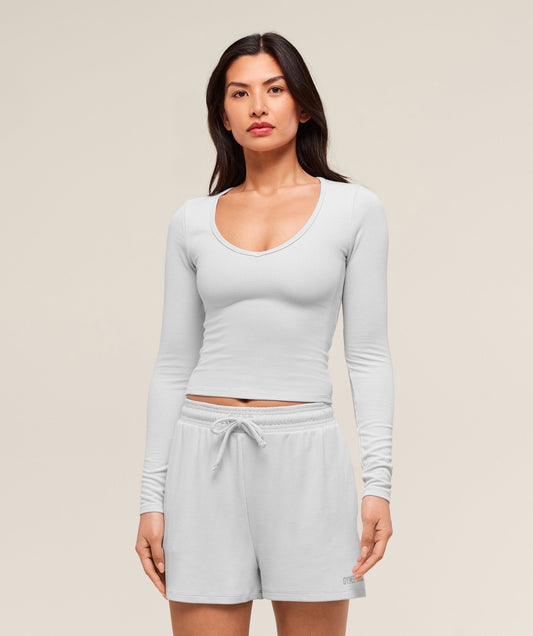 Gymshark Waffle Long Sleeve Top - Light Grey