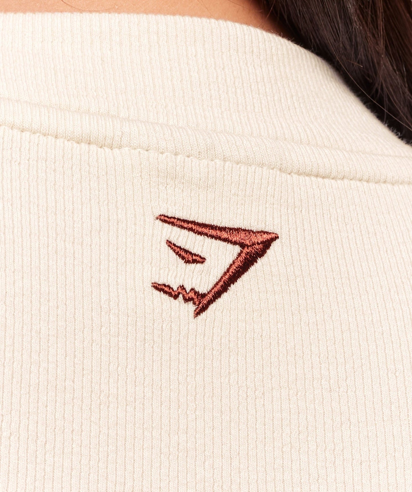 Gymshark Ribbed Cotton Crop Top - Oat White/Burgundy Brown