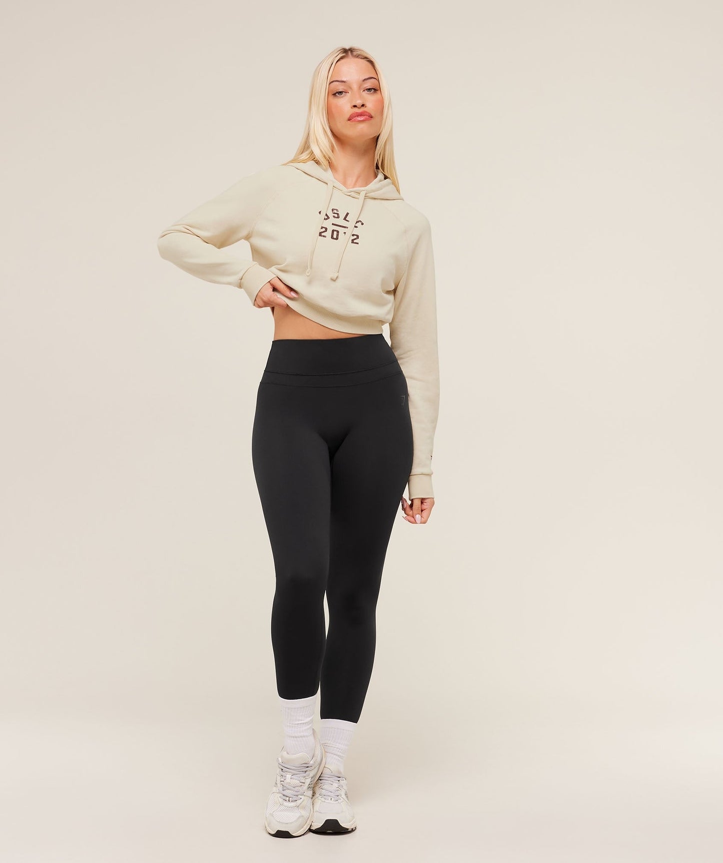 Gymshark Lifting Club 2012 Graphic Cropped Hoodie - Stone Beige/Wash