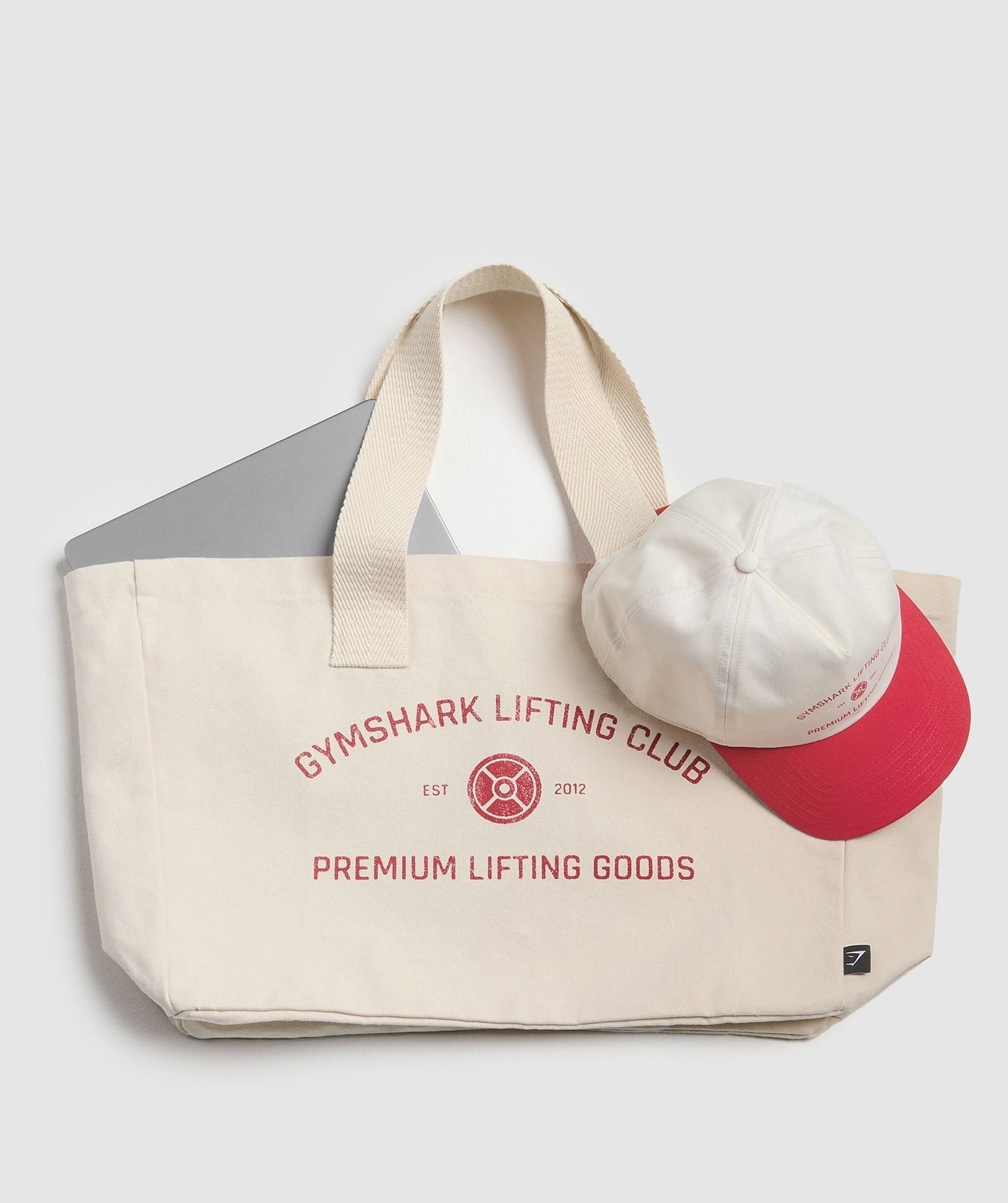 Gymshark Weight Plate Oversized Tote - Oat White/Carmine Red