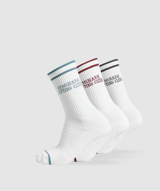 Gymshark Lifting Club Graphic Crew 3pk - White/Black/Classic Blue/Sets Red